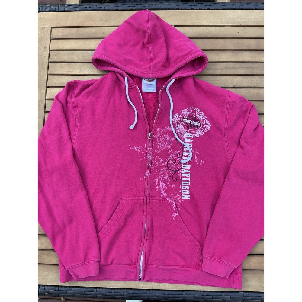 Y2K Women's Pink Harley Davidson Full‎ Zip Jacket Sweatshirt Size Large 2011
